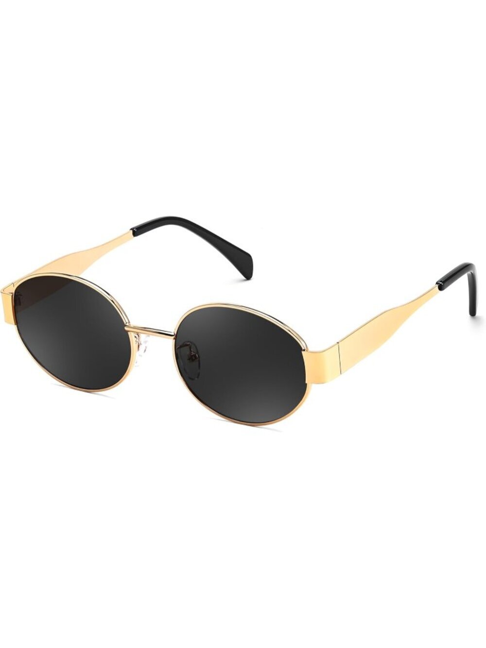 Women's Gold Grey Small Metal Frame Trendy Retro Oval Sunglasses UV400 Shades